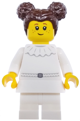 Art Factory Ballerina Student - Girl, White Dress with Ruffled Collar, White Medium Legs, Dark Brown Hair with Two Buns on Top, White Skirt collectible image