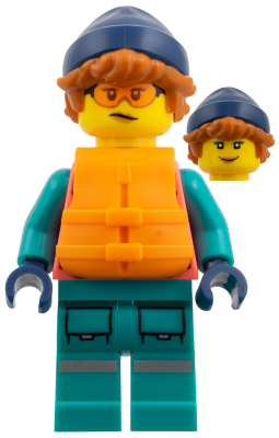 Arctic Explorer - Female, Coral and Dark Turquoise Outfit, Orange Lifevest, Dark Orange Hair, Dark Blue Hat collectible image