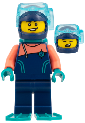 Arctic Explorer Diver - Dark Blue Wetsuit with Coral Sleeves, Dark Turquoise Tank and Flippers, Dark Blue Helmet collectible image