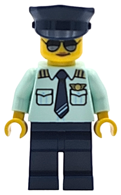 Airplane Pilot - Female, Light Aqua Uniform Shirt with Tie, Dark Blue Legs and Hat, Sunglasses collectible image