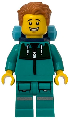 Sequoia Tree Trail Hiker - Male, Dark Turquoise Jacket with Dark Green Panel, Legs with Silver Reflective Stripes, Medium Nougat Hair, Backpack