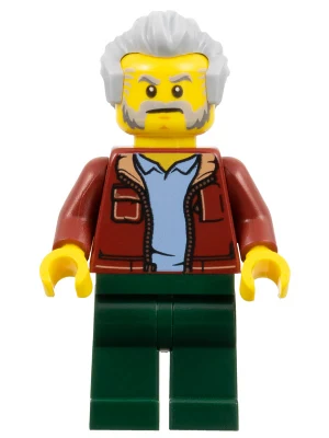 Man, Dark Red Jacket with Bright Light Blue Shirt, Dark Green Legs, Light Bluish Gray Hair, Beard and Sideburns (Rescue Helicopter Transport Driver)