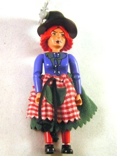 Belville Female, Adult Woman (Witch) - Black Shorts, Violet Top with Bones and Neckerchief Scarf Pattern, Red Hair, Black Shoes, Skirt, Hat with Spider